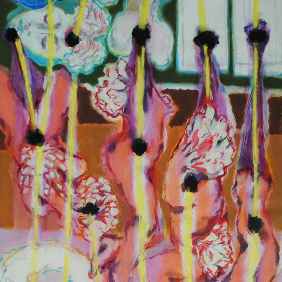 Détail d'une peinture : tête, corps, cerveau